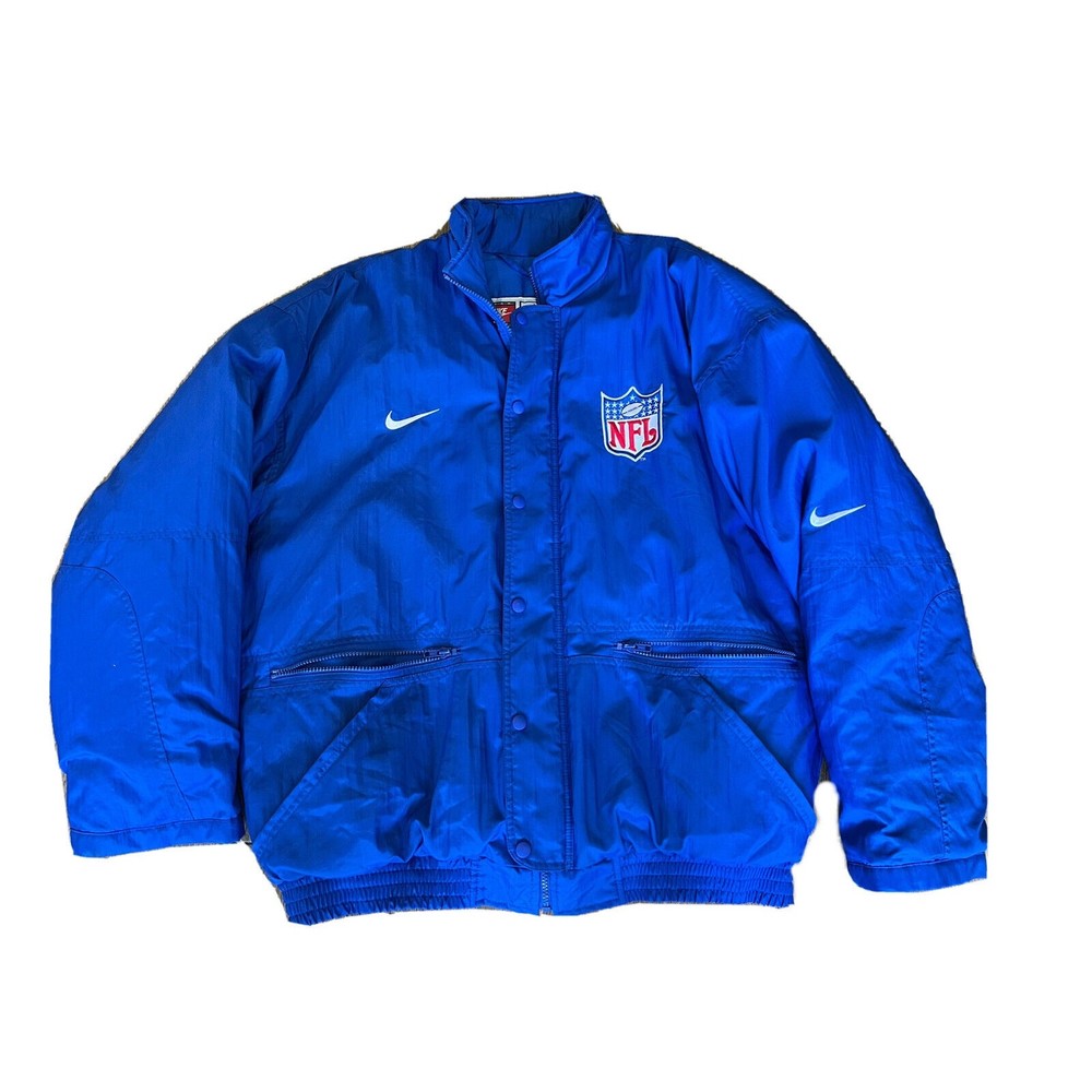 NIKE NFL ON FIELD Apparel Men's Large Warm Snow Coat Jacket Blue NoHood Football